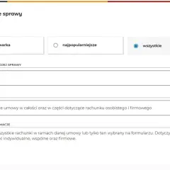 Formularz mBanku do załatwiania spraw. Wybierz "rachunki", a następnie "wypowiedzenie umowy" by dowiedzieć się, jak zamknąć konto w mbanku.